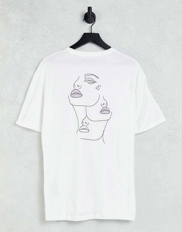 Selected Homme Organic Cotton Oversized T-shirt With Face Sketch Back Print In White