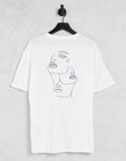 Selected Homme Organic Cotton Oversized T-shirt With Face Sketch Back Print In White