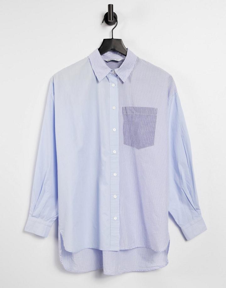 Stradivarius Contrast Stripe Boyfriend Shirt In Blue-blues