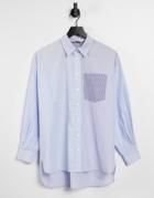 Stradivarius Contrast Stripe Boyfriend Shirt In Blue-blues