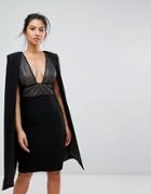 Misha Collection Structured Sequin Midi Dress With Cape Overlay - Black