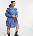 Yours Ruffle Detail Belted Denim Dress In Blue-blues