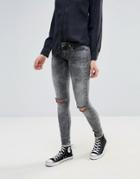 Only Knect Acid Wash Skinny Jeans - Gray