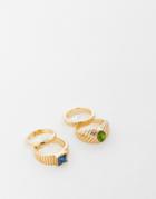 Asos Design Pack Of 4 Rings With Twist And Colored Crystal Design In Gold Tone