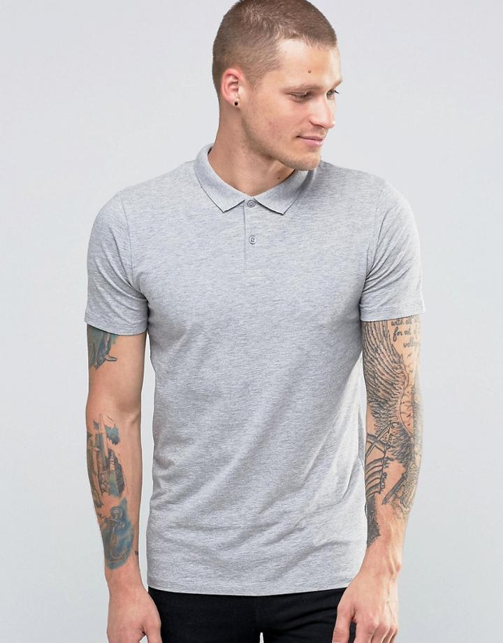 New Look Muscle Fit Polo Shirt In Gray Marl - Gray