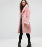 Asos Petite Midi Coat In Plush Faux Fur - Pink