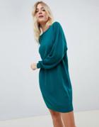 Asos Design Sweater Dress With Scoop Back In Eco Yarn - Green