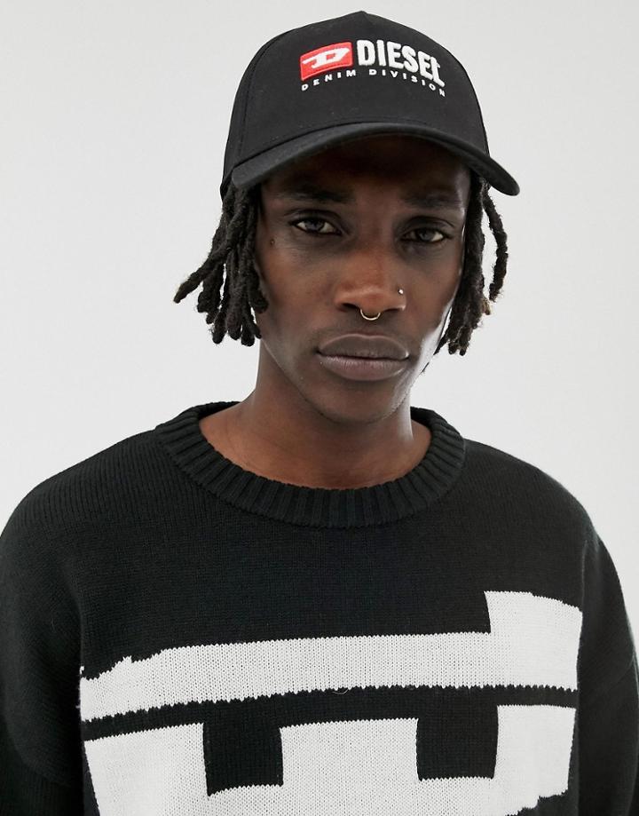 Diesel Logo Cap In Black - Black
