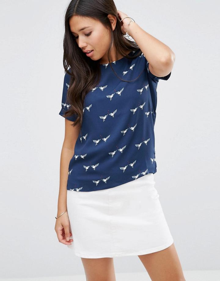 Sugarhill Boutique Lovebird Print Tee Top - Navy