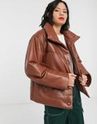 Muubaa Leather Padded Jacket With Funnel Neck-tan