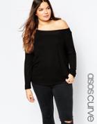 Asos Curve Top With Off Shoulder In Slouchy Fabric - Black