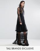 White Cove Tall Lace Crochet Full Prom Maxi Dress - Black