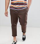 Asos Design Plus Tapered Cropped Chinos In Dark Brown - Brown