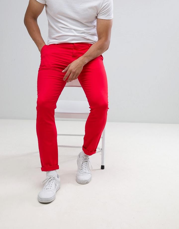 Asos Design Skinny Chinos In Red - Red