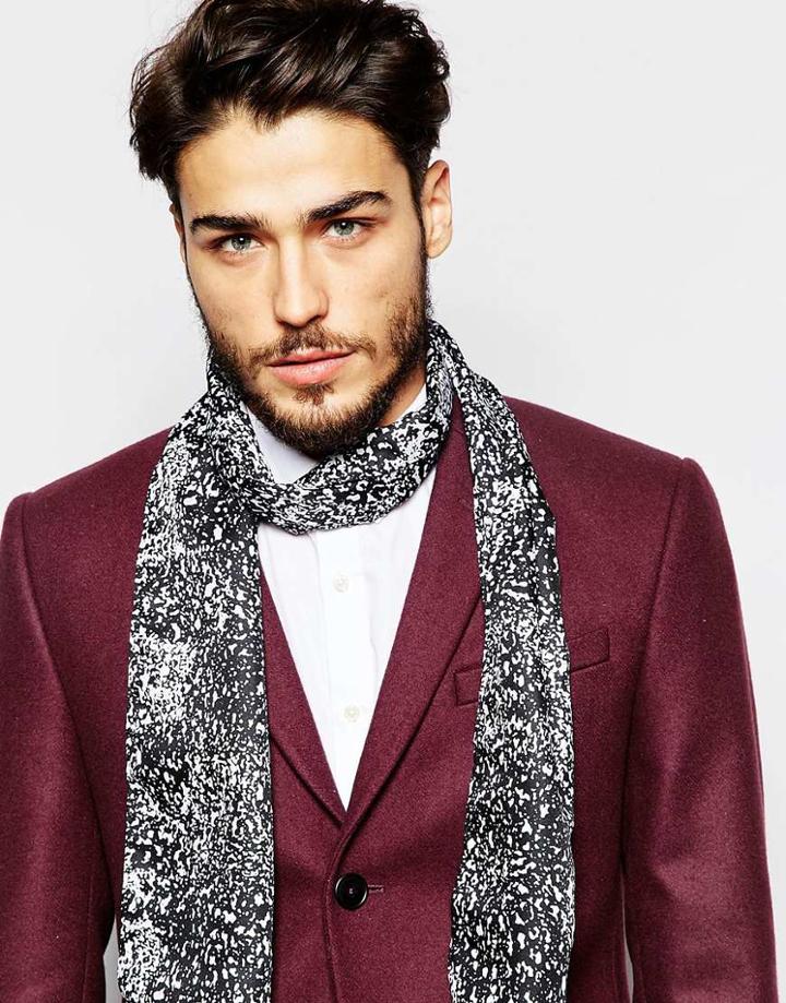 Asos Dress Scarf With Cracked Print In Monochrome - Black