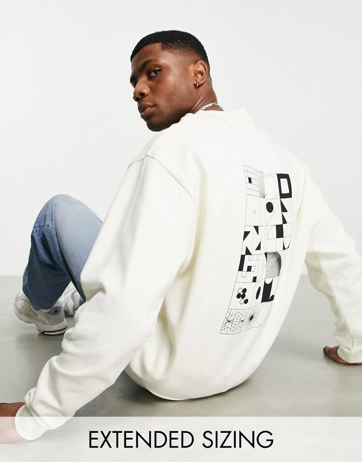 Asos Design Oversized Sweatshirt In Cream With Celestial Back Print-neutral