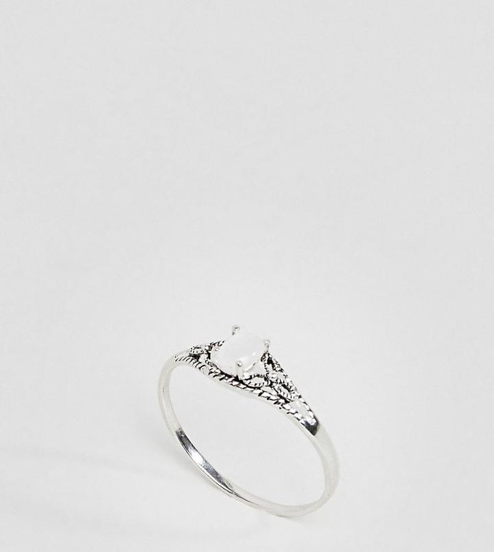 Asos Design Curve Sterling Silver Faux Moonstone Ornate Engraved Ring - Silver