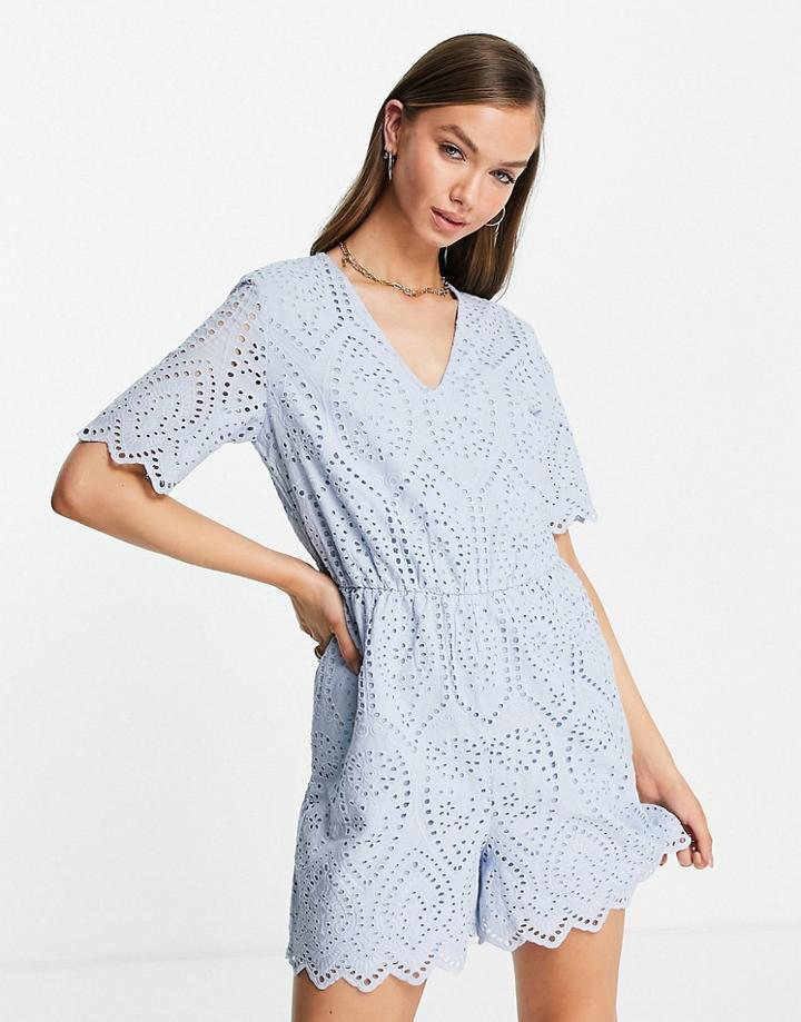 Y.a.s Cotton Eyelet Romper In Pale Blue - Mblue - Part Of A Set-blues