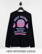 Asos Design Oversized Long Sleeve T-shirt In Black With Cartoon Burger Back Print