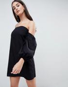 Asos Design Cotton Off Shoulder Mini Dress - Black