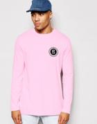 Asos Slub Long Sleeve T-shirt With Front & Back Print - Pink