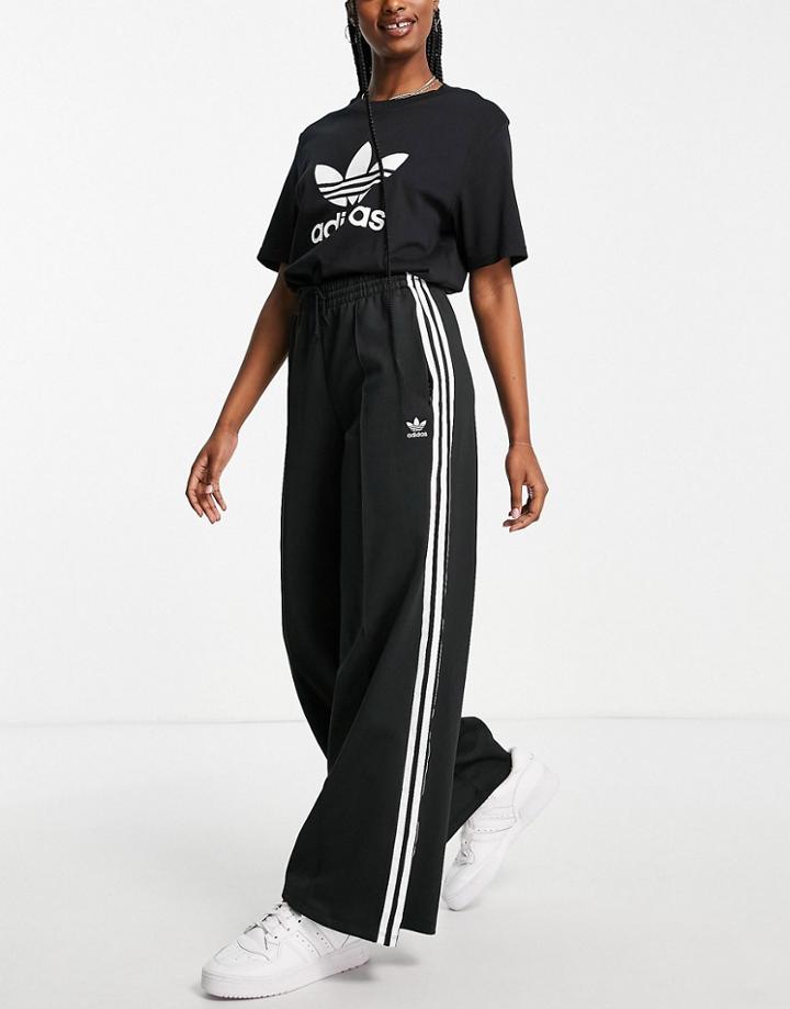 Adidas Originals Adicolor Three Stripe Wide Leg Sweatpants In Black