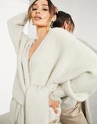 Asos Edition Tie Front Oversized Knit Cardigan In Oatmeal-neutral