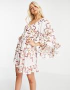 Asos Design 70s Sleeve Mini Dress In Floral Print-multi