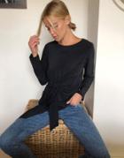 Asos Design Long Sleeve Top With Tie Drape Detail In Black