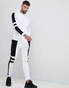 Asos Design Tracksuit Hoodie/super Skinny Joggers With Panels In White Marl And Black - White
