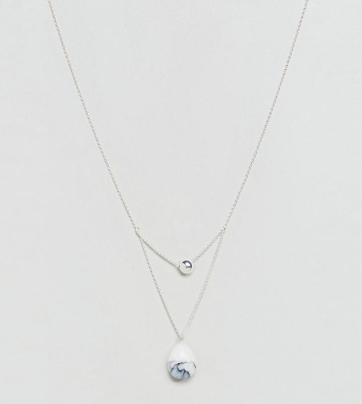 Asos Sterling Silver Multirow Necklace With Stone Pendant - Silver