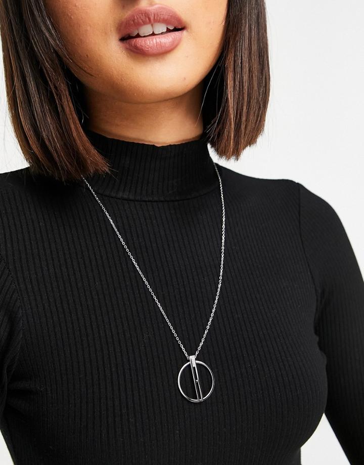 Tommy Hilfiger Circle Pendant Necklace In Silver