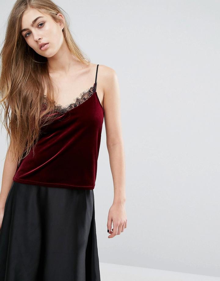 Miss Selfridge Velvet Lace Cami - Purple