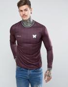 Good For Nothing Poly Long Sleeve T-shirt In Burgundy Stripe - Red
