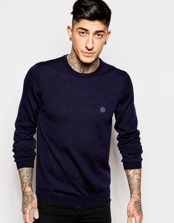Pretty Green Sweater In Merino Wool - Navy