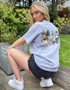 New Love Club Oversized T-shirt With Puppies Graphic Back Print In Gray-grey