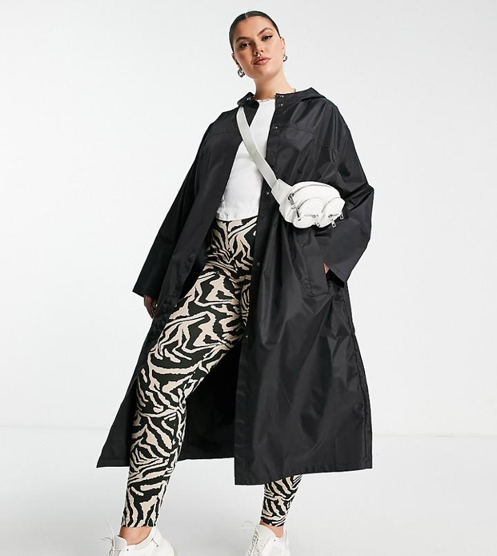 Asos Design Curve Oversized Recycled Rain Parka In Black