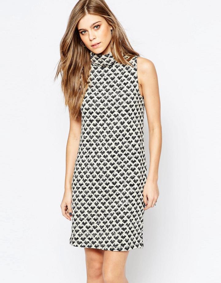 Vila Printed High Neck Sleevless Shift Dress - Black