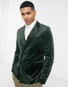 Gianni Feraud Skinny Fit Double Breasted Velvet Suit Jacket-green