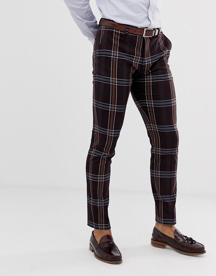 Lockstock Skinny Suit Pants In Purple Check