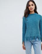 Brave Soul Stabilo Chenille Sweater With Distressed Hem - Green
