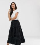 Asos Design Petite Prairie Button Front Midi Skirt With Lace Inserts - Multi