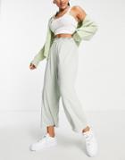 Asos Design Culotte Pants With Shirred Waist In Moss Green