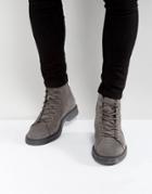Asos Lace Up Boots In Gray Suede With Ribbed Sole - Gray