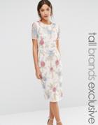 Maya Tall All Over Rose Embellished Pencil Dress With Split Back Detail - Nude