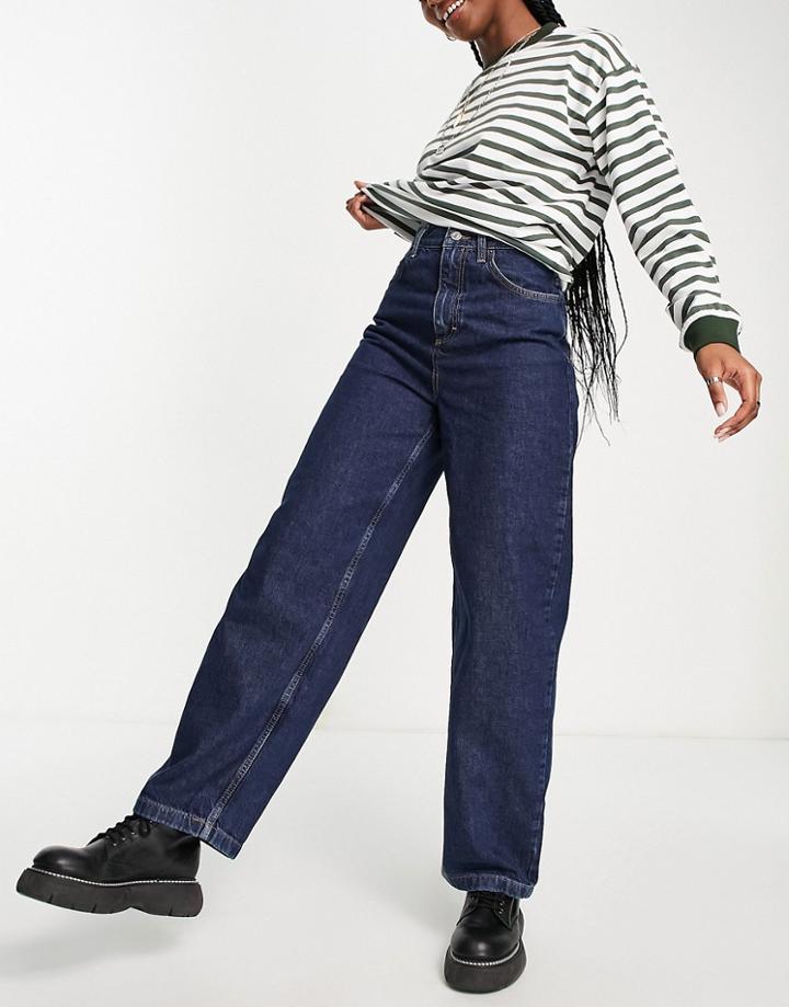 Topshop Baggy Recycled Cotton Blend Jean In Indigo-blue