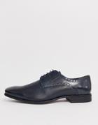 Silver Street Leather Punched Derby Lace Up Shoe In Navy - Navy