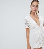 Missguided Petite Plunge Lace Romper - White
