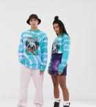 Collusion Unisex Long Sleeve Tie Dye T-shirt With Print - Blue