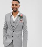 Asos Design Tall Wedding Skinny Suit Jacket In Gray Twist Micro Texture
